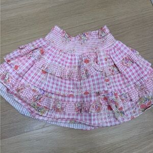 LoveShackFancy Pink Gingham Floral Skirt